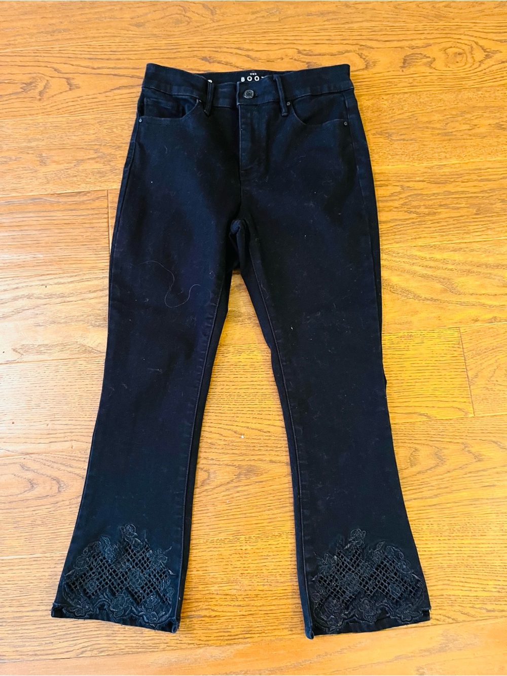 White House Black Market Black Boot-Cut Jeans with Lace Detail